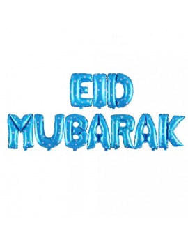 Banderole "Eid Mubarak" bleu avec étoiles blanches