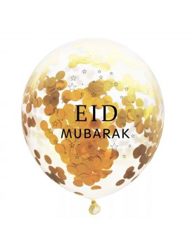 Lot de 6 ballons "Eid mubarak" avec confettis dorés