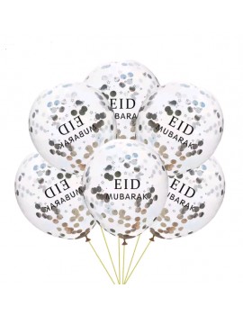 Lot de 6 ballons "Eid mubarak" avec confettis argent